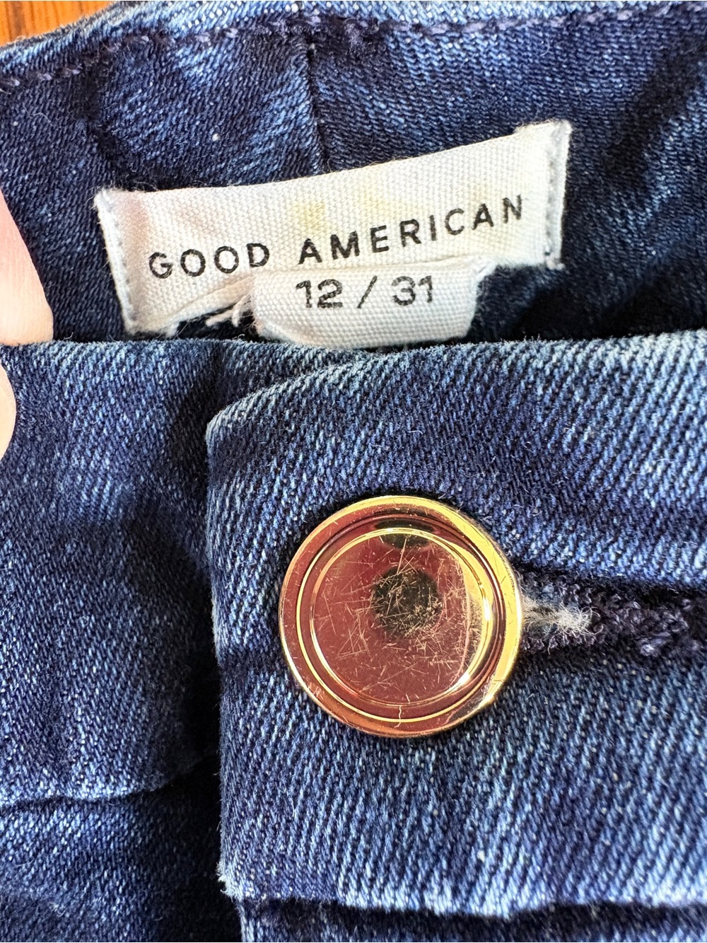 Good American Dark Navy Women's Jeans with Gold-Tone Button